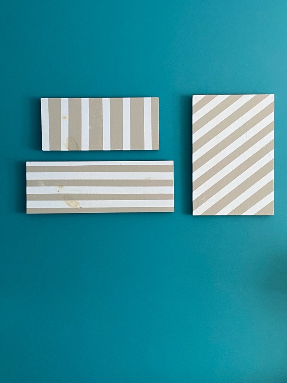 Striped painted boards Wall Art Trio in grey and baby blue